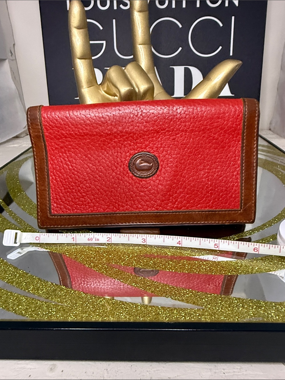 Dooney & Bourke Red Leather Shoulder Bag with Brown Trim - Picture 4 of 9